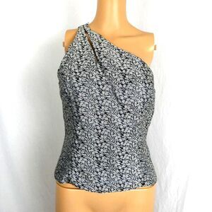 Jessica McClintock Collections One Sleeve Shoulder Cutout Silver Leaf Top Blouse